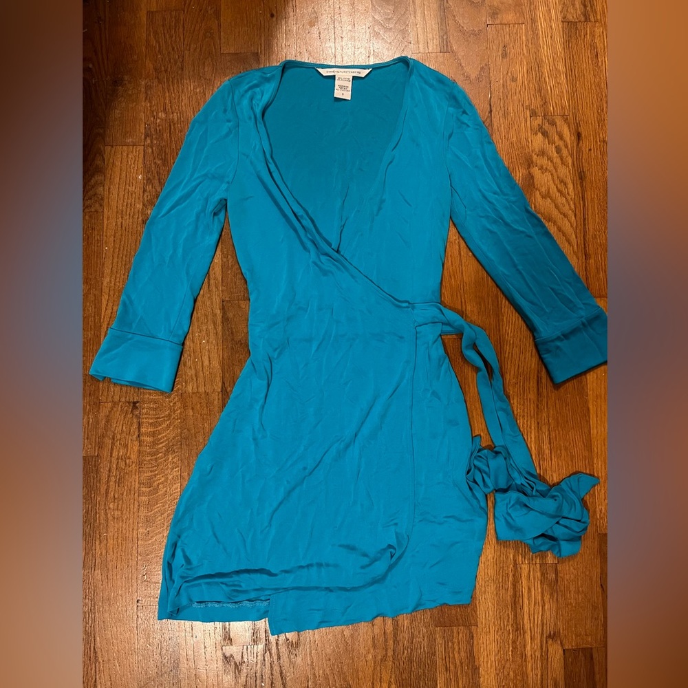 Diane von Furstenberg turquoise blue wrap dress